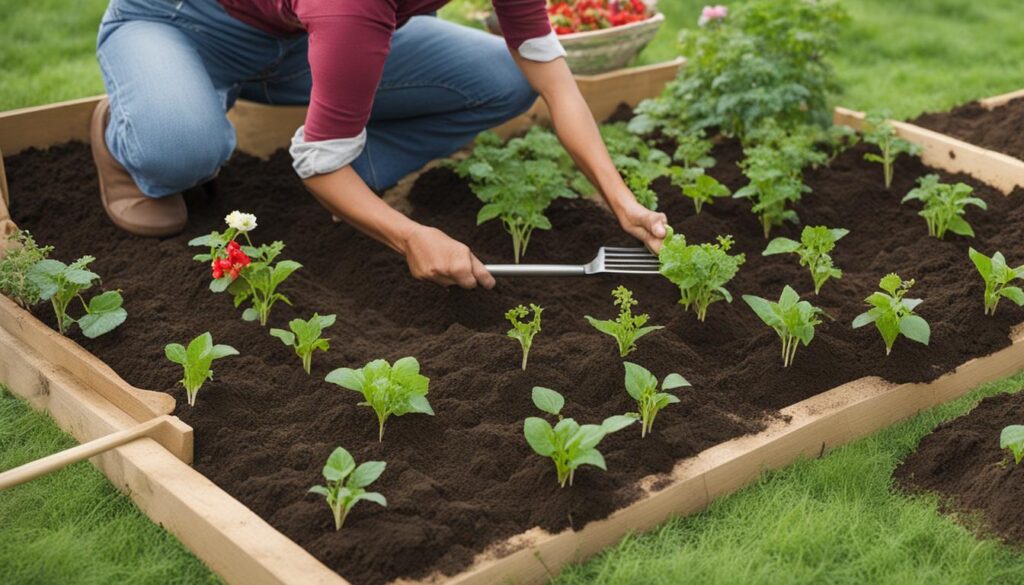 Preparo do solo e plantio de sementes e mudas em uma horta orgânica