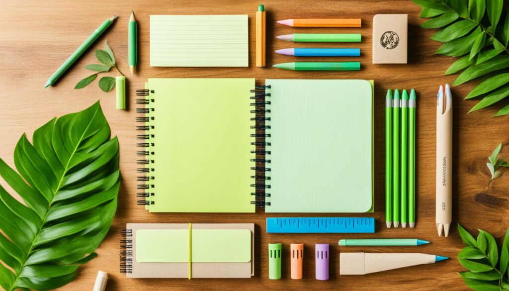 Produtos de papelaria ecológicos: cadernos, lápis e canetas recicláveis