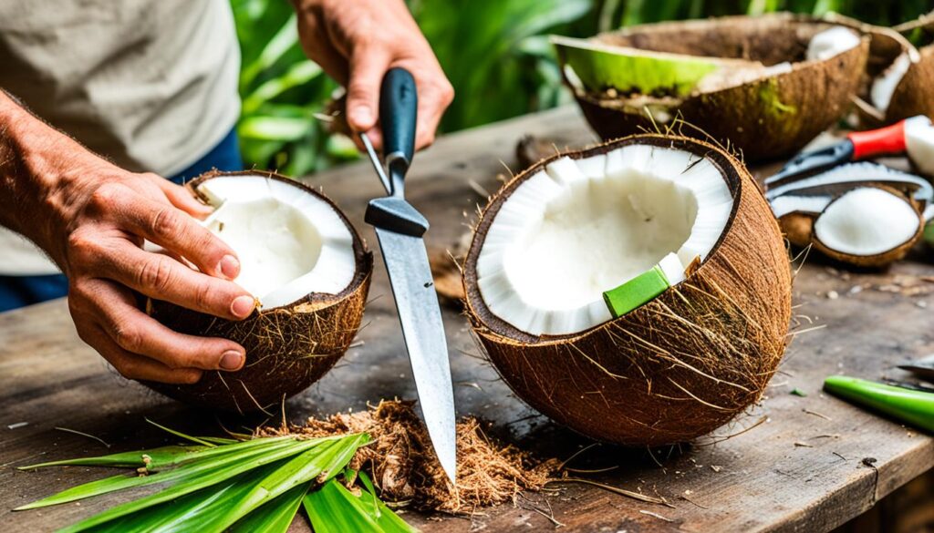 preparação de cascas de coco verde